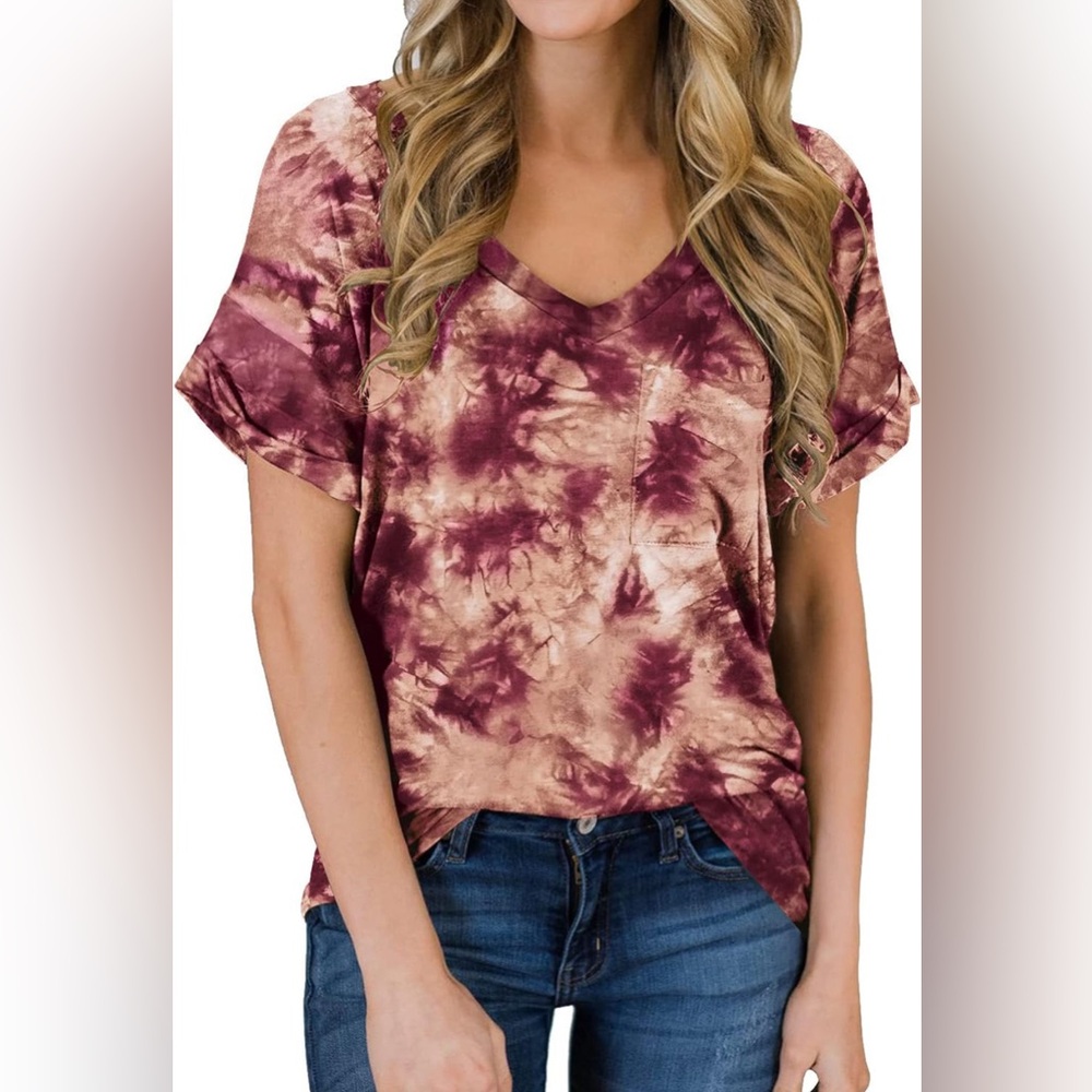 MIHOLL Women's Short Sleeve V-Neck Shirts Loose Casual Tee T-Shirt